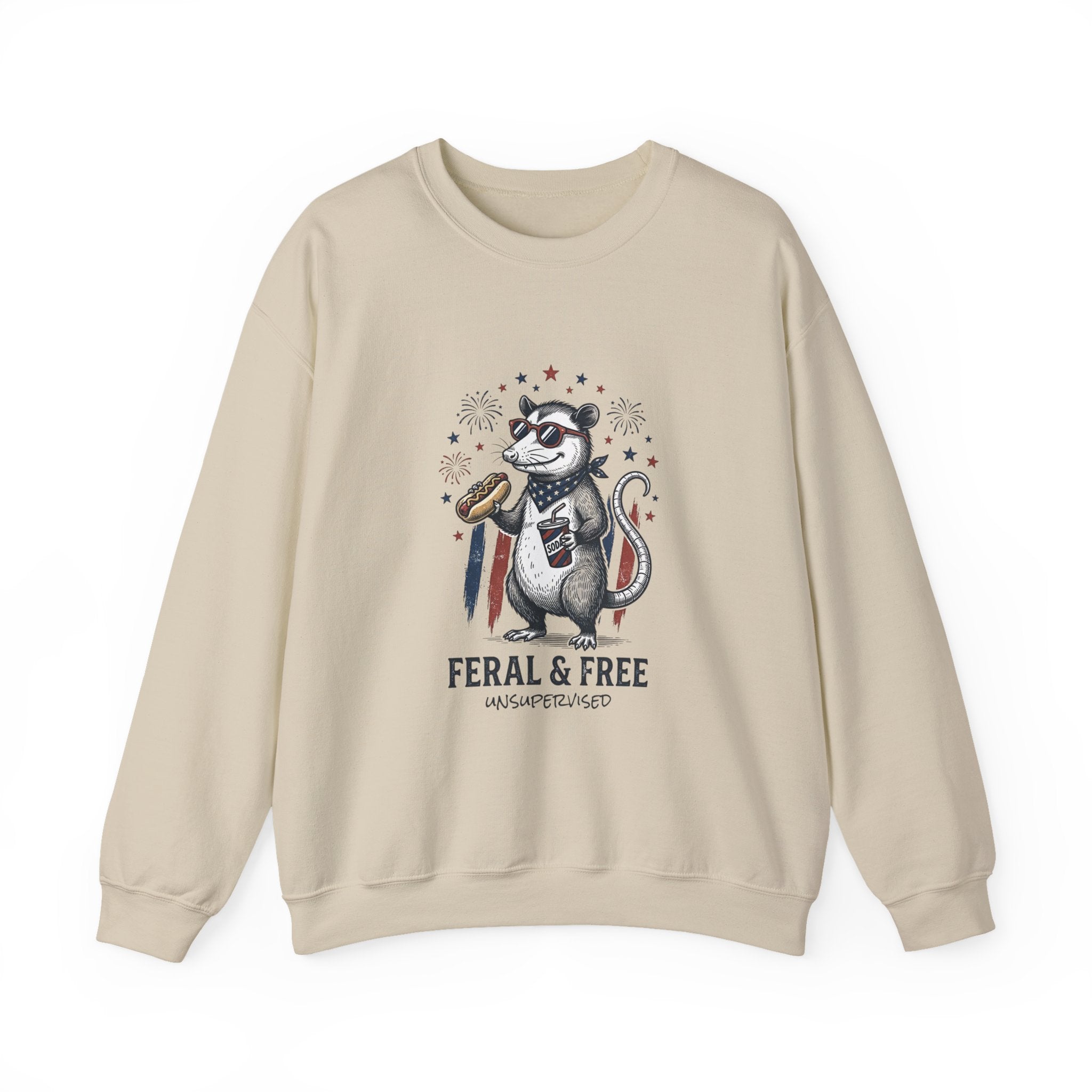 Feral & Free possum illustration Crewneck Sweatshirt | quirky, self-deprecating humor