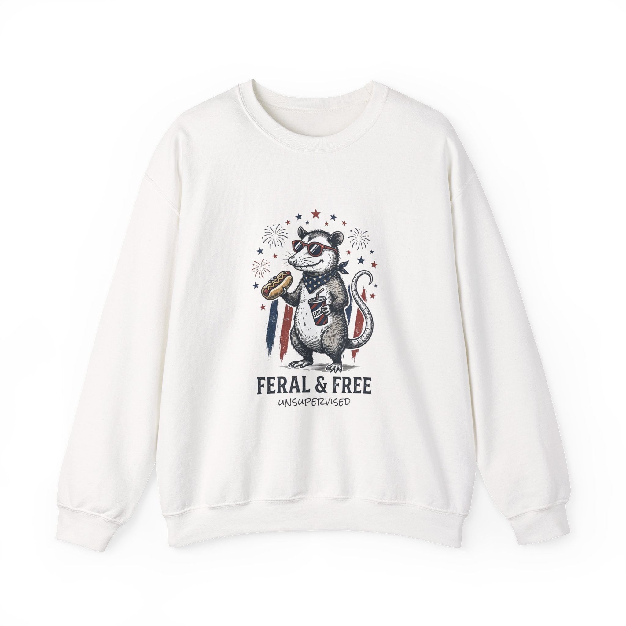 Feral & Free possum illustration Crewneck Sweatshirt | quirky, self-deprecating humor